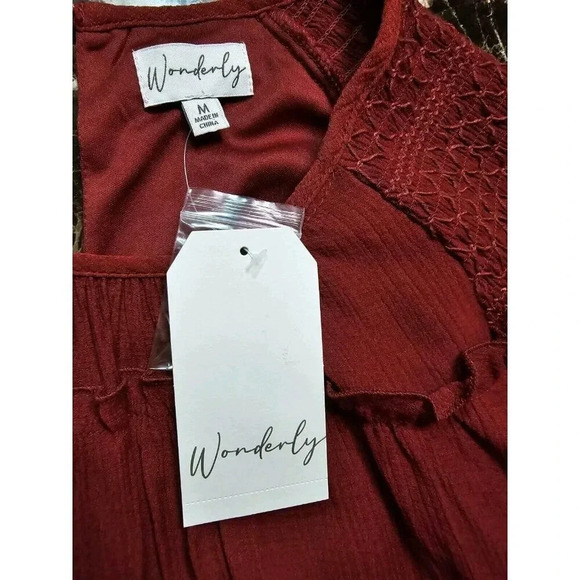 wonderly Boho Hippie Lottie Dress Burgundy Poet sleeve Size M Women's - Picture 9 of 12